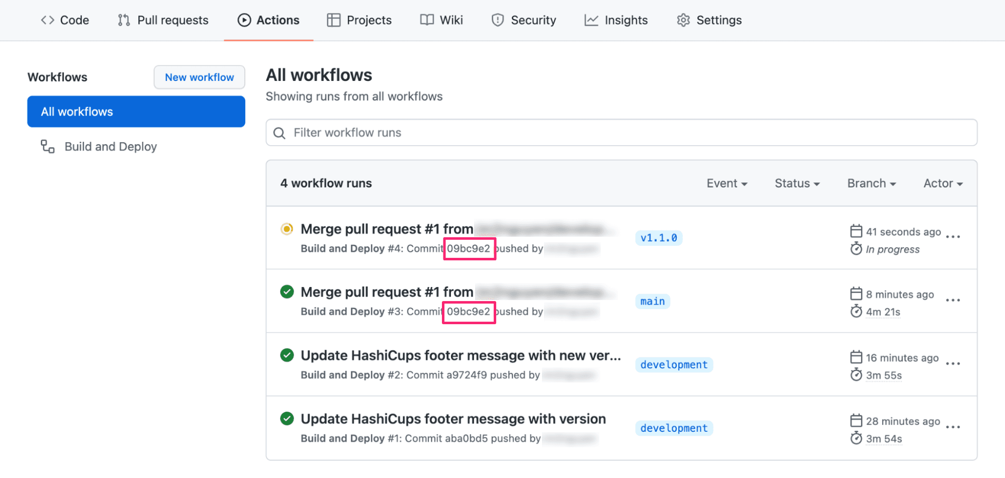 Committing to the development branch triggered the GitHub action build